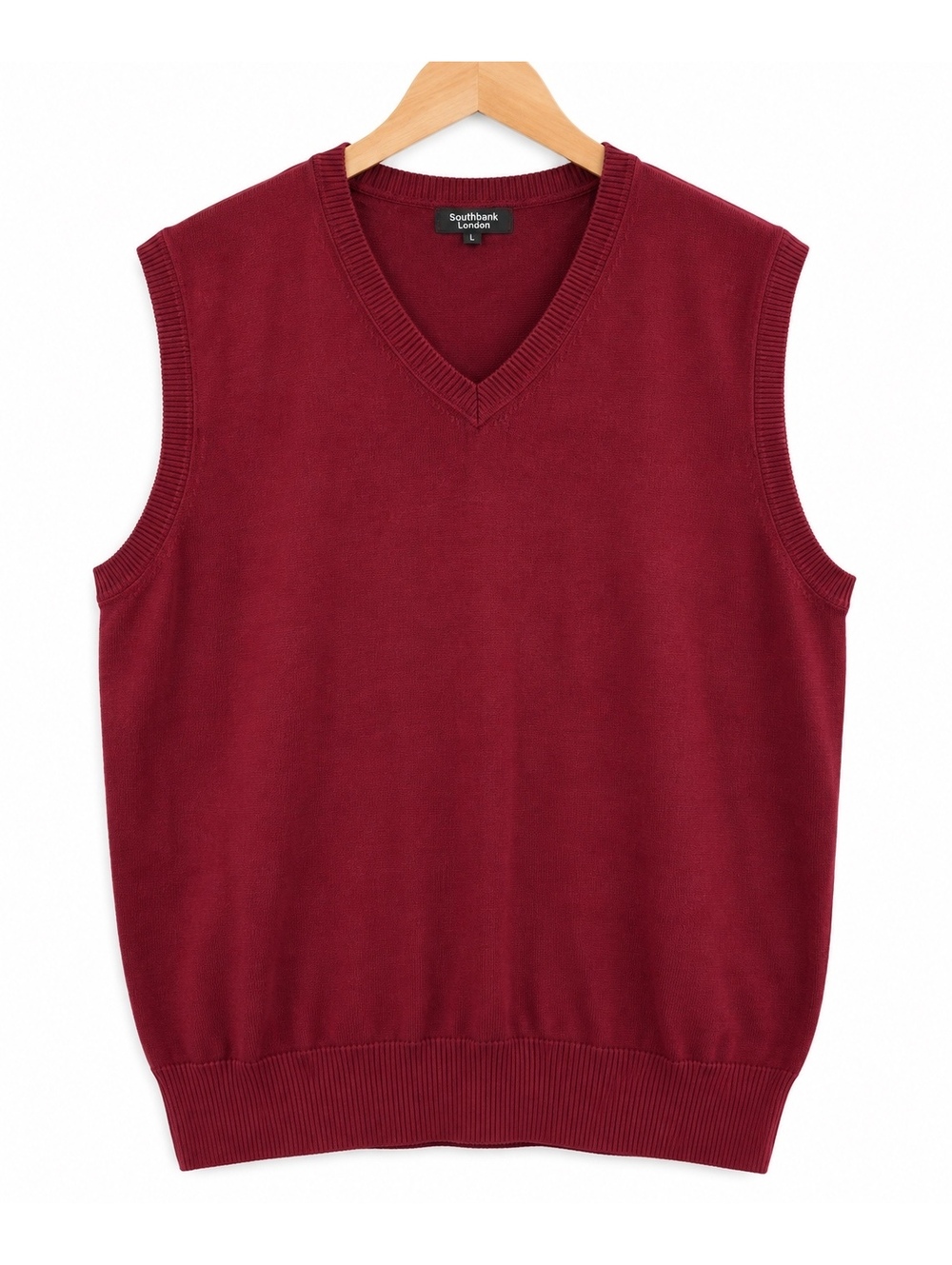Southbank London Men’s L Burgundy V Neck Sweater Vest Wool Blend Preppy
